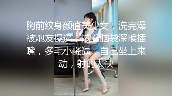 胸前纹身颜值美少女，洗完澡被炮友操逼，按着脑袋深喉插嘴，多毛小骚逼，自己坐上来动，射的太快