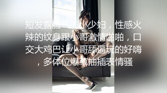 短发露脸气质小少妇，性感火辣的纹身跟小哥激情啪啪，口交大鸡巴让小哥舔逼玩的好嗨，多体位爆草抽插表情骚